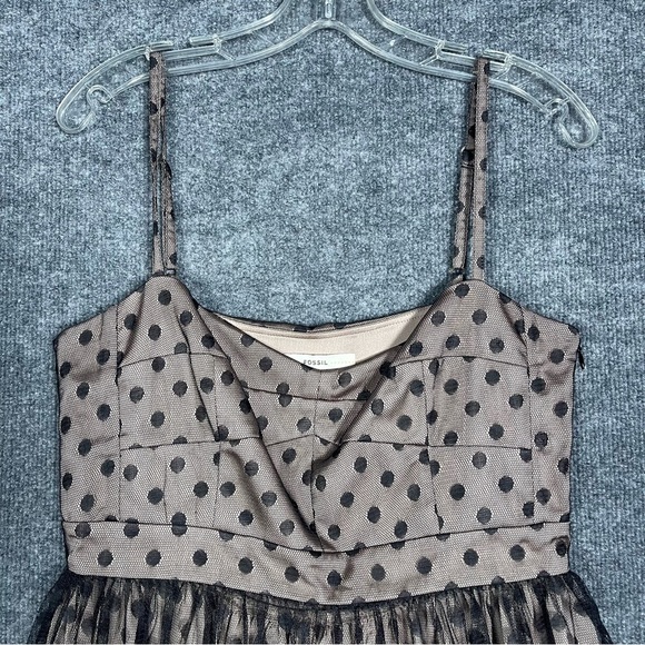 Fossil Women’s Medium Polka Dot Black Champagne Cocktail Dark Fairy Mini Dress - Picture 2 of 11